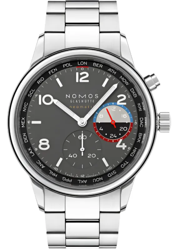 Nomos Glashutte Club Sport Neomatik Worldtimer Volcano Sapphire Crystal Watch sold by C.W. Sellors