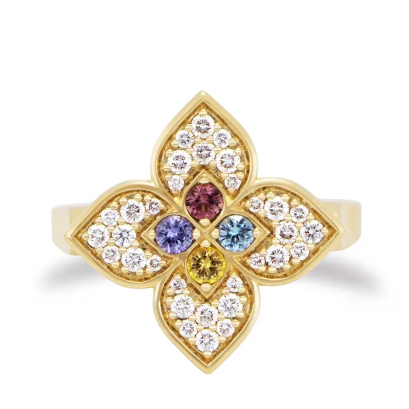 Roberto Coin 18ct Yellow Gold 0.38ct Diamond & Mixed Gemstones Venetian Princess Carnival Ring sold by C.W. Sellors