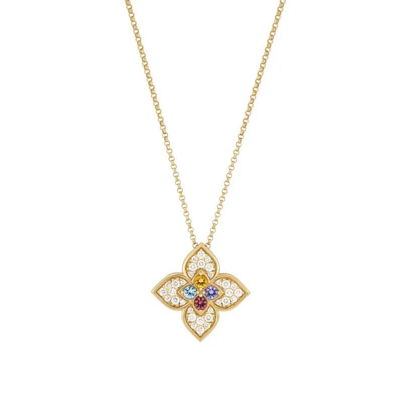 Roberto Coin 18ct Yellow Gold 0.5ct Diamond & Mixed Gemstones Venetian Princess Carnival Necklace sold by C.W. Sellors