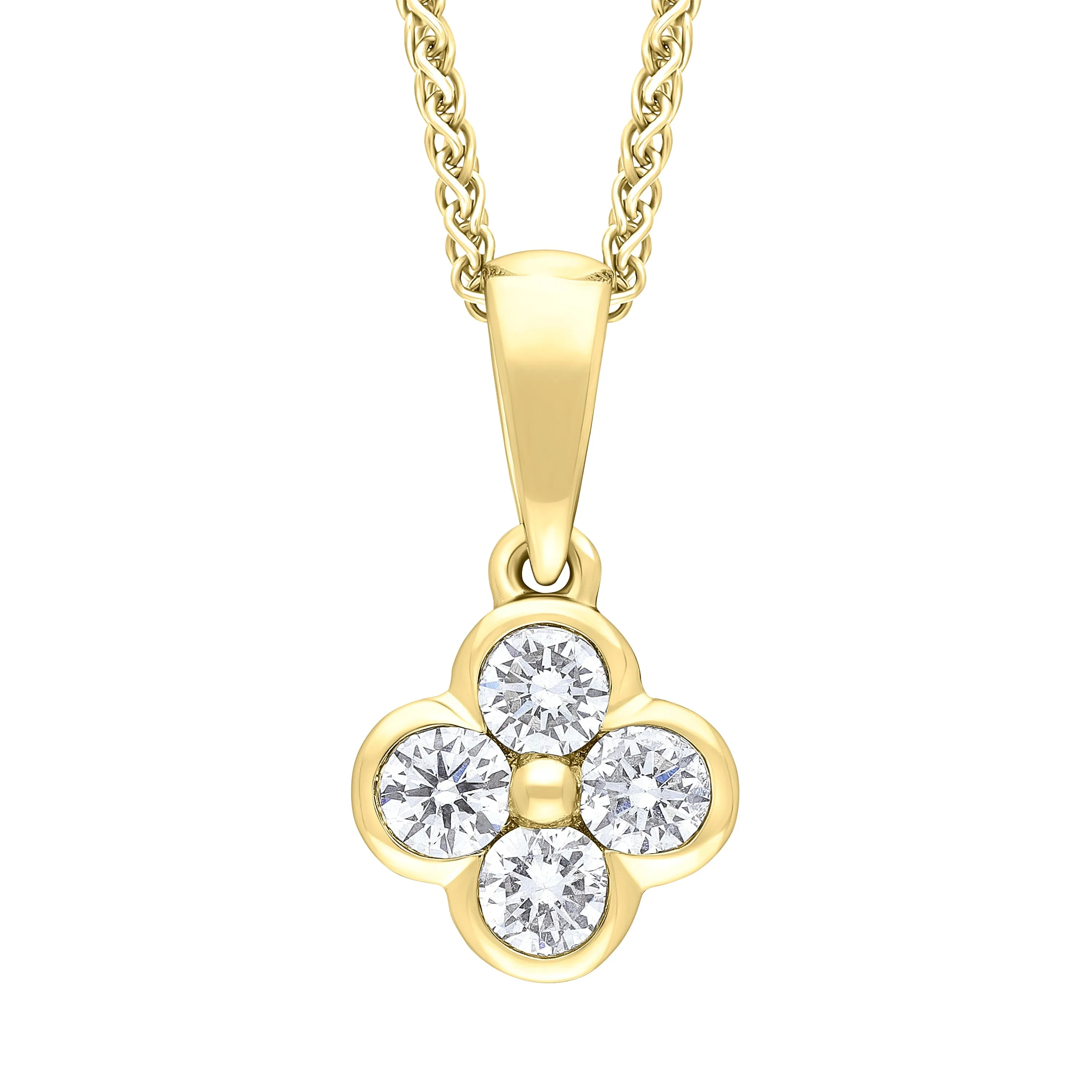 18ct Yellow 0.25 4 Stone Diamond Cluster Pendant & Chain sold by C.W. Sellors