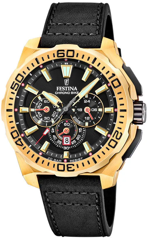 Festina Chrono Bike Gold Leather Watch sold by C.W. Sellors