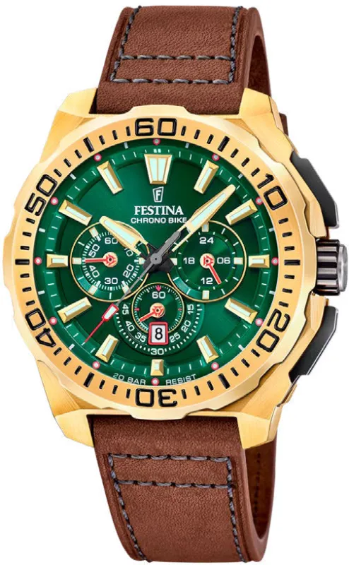 Festina Chrono Bike Gold Leather Watch sold by C.W. Sellors