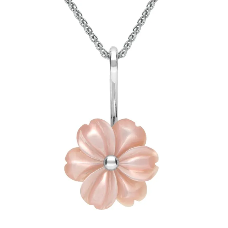Sterling Silver Pink Mother of Pearl Tuberose 18mm Dahlia Necklace sold by C.W. Sellors
