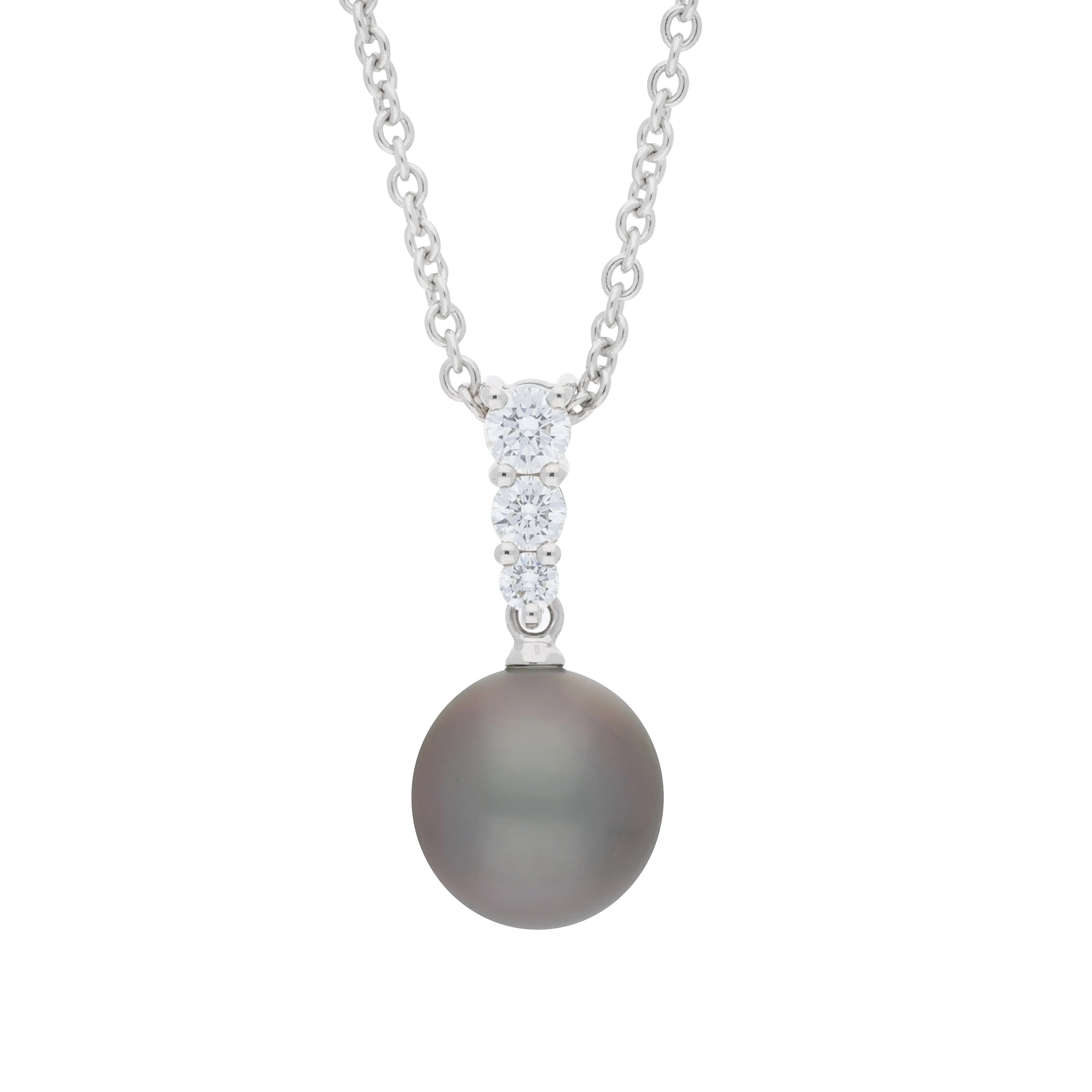 Mikimoto Black South Sea 18ct White Gold Pearl and 0.24ct Diamond Pendant sold by C.W. Sellors
