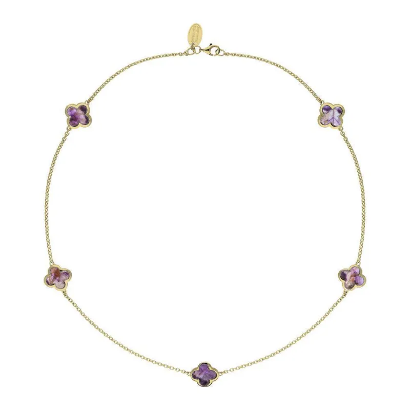 18ct Yellow Gold Blue John bloom Four Leaf Clover Necklace sold by C.W. Sellors