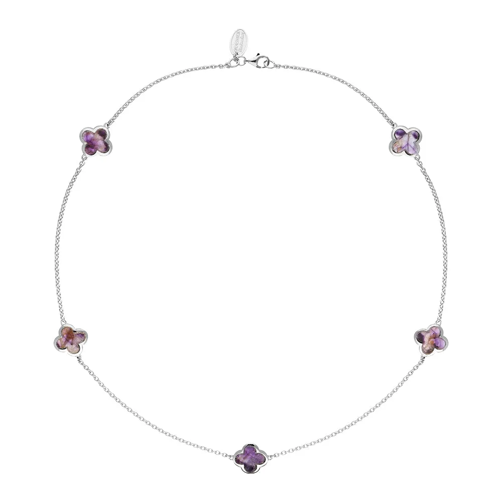 18ct White Gold Blue John bloom Four Leaf Clover Necklace sold by C.W. Sellors