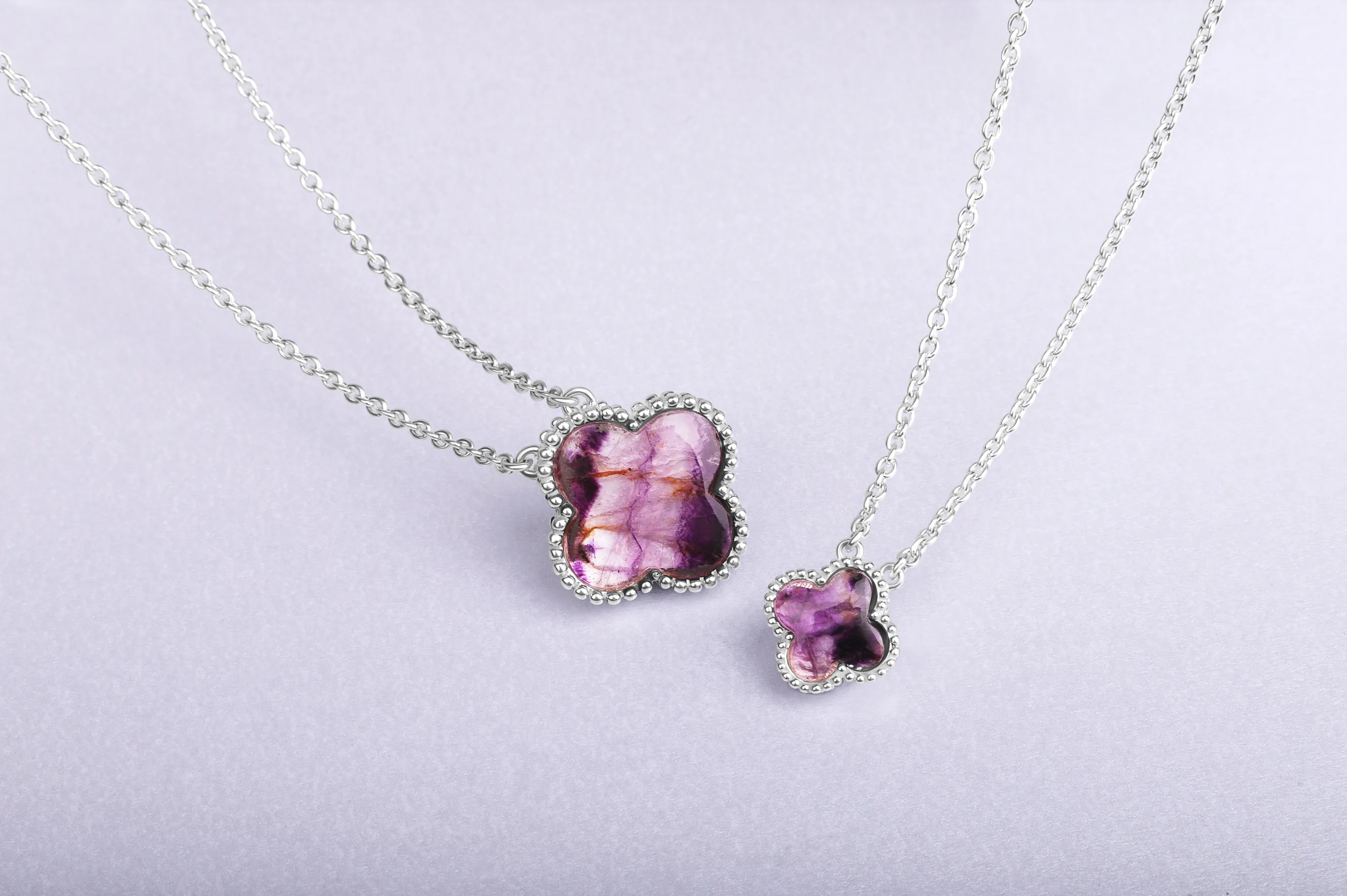 18ct White Gold Blue John bloom Large Four Leaf Clover Ball Edge Chain Necklet sold by C.W. Sellors product image thumbnail 2