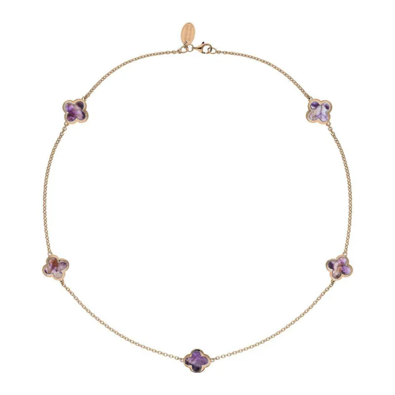 18ct Rose Gold Blue John bloom Four Leaf Clover Necklace sold by C.W. Sellors