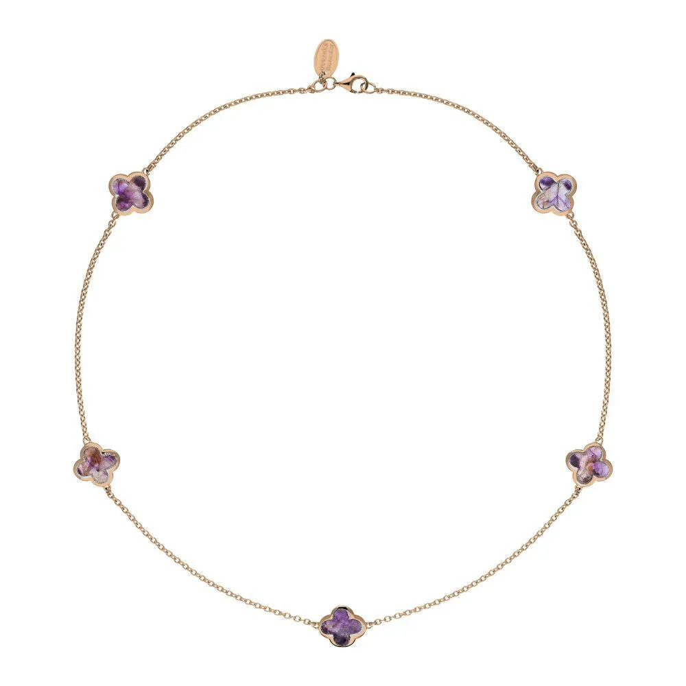 18ct Rose Gold Blue John bloom Four Leaf Clover Necklace sold by C.W. Sellors