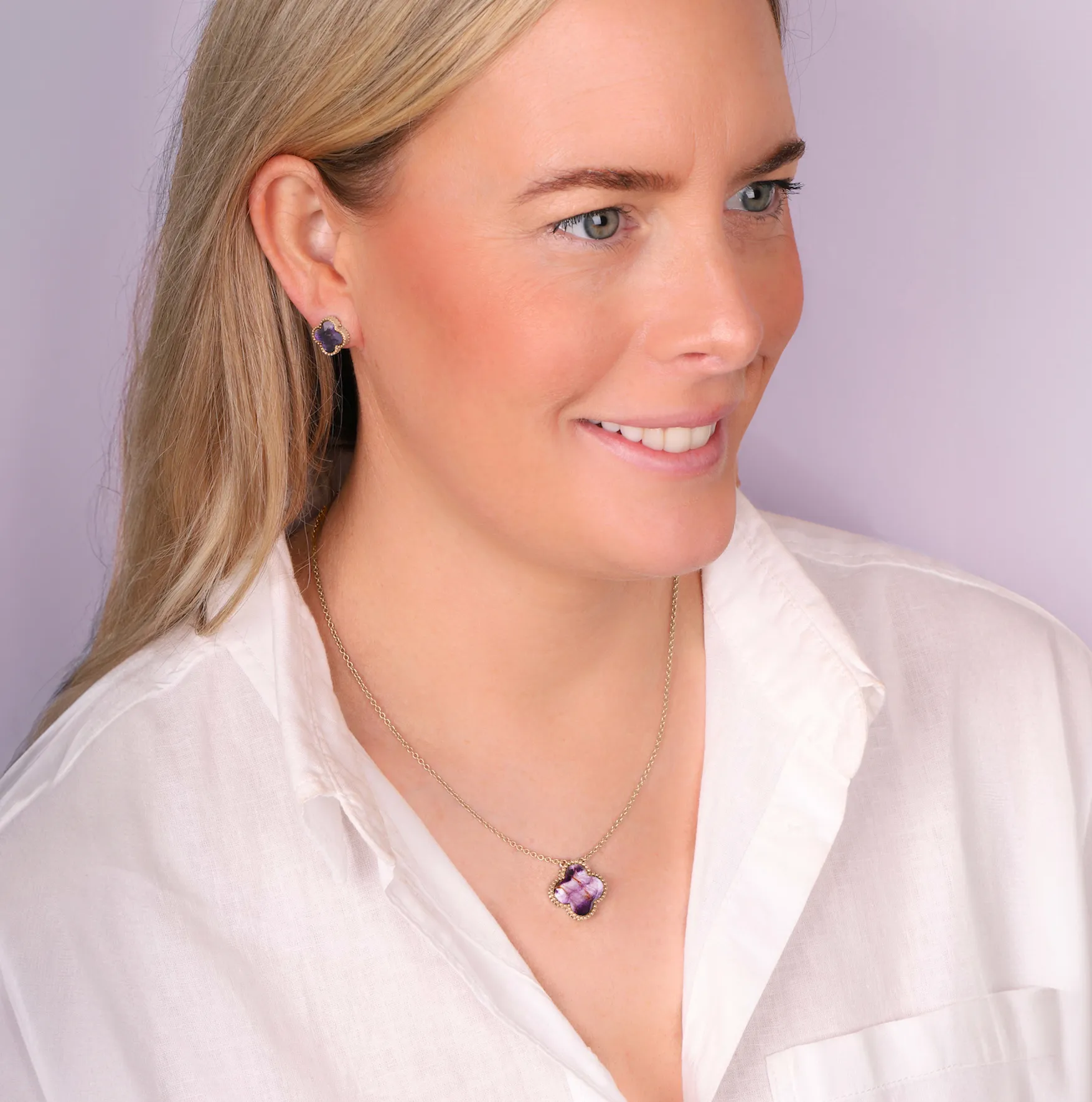 18ct Rose Gold Blue John bloom Large Four Leaf Clover Ball Edge Chain Necklet sold by C.W. Sellors product image thumbnail 3