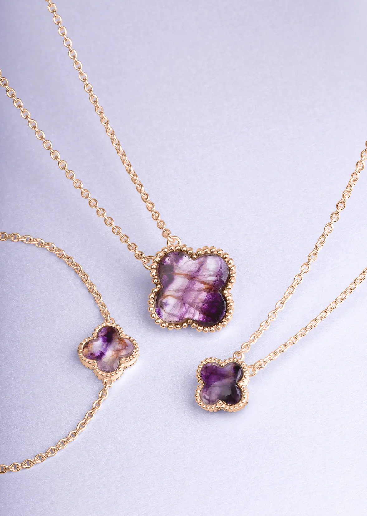 18ct Rose Gold Blue John bloom Large Four Leaf Clover Ball Edge Chain Necklet sold by C.W. Sellors product image thumbnail 2