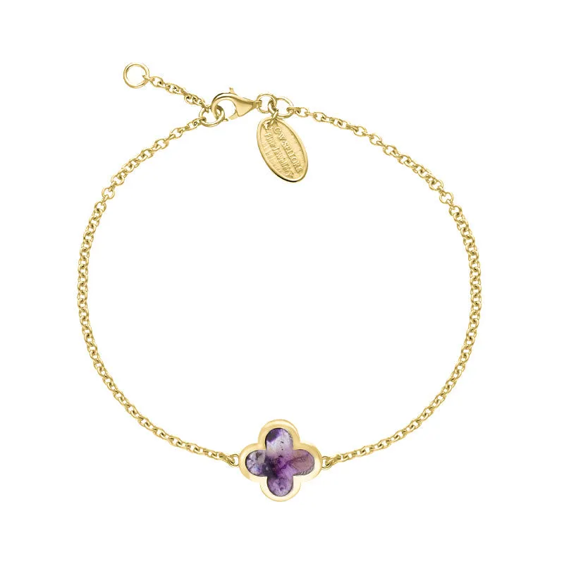18ct Yellow Gold Blue John bloom Four Leaf Clover Polished Edge Bracelet sold by C.W. Sellors