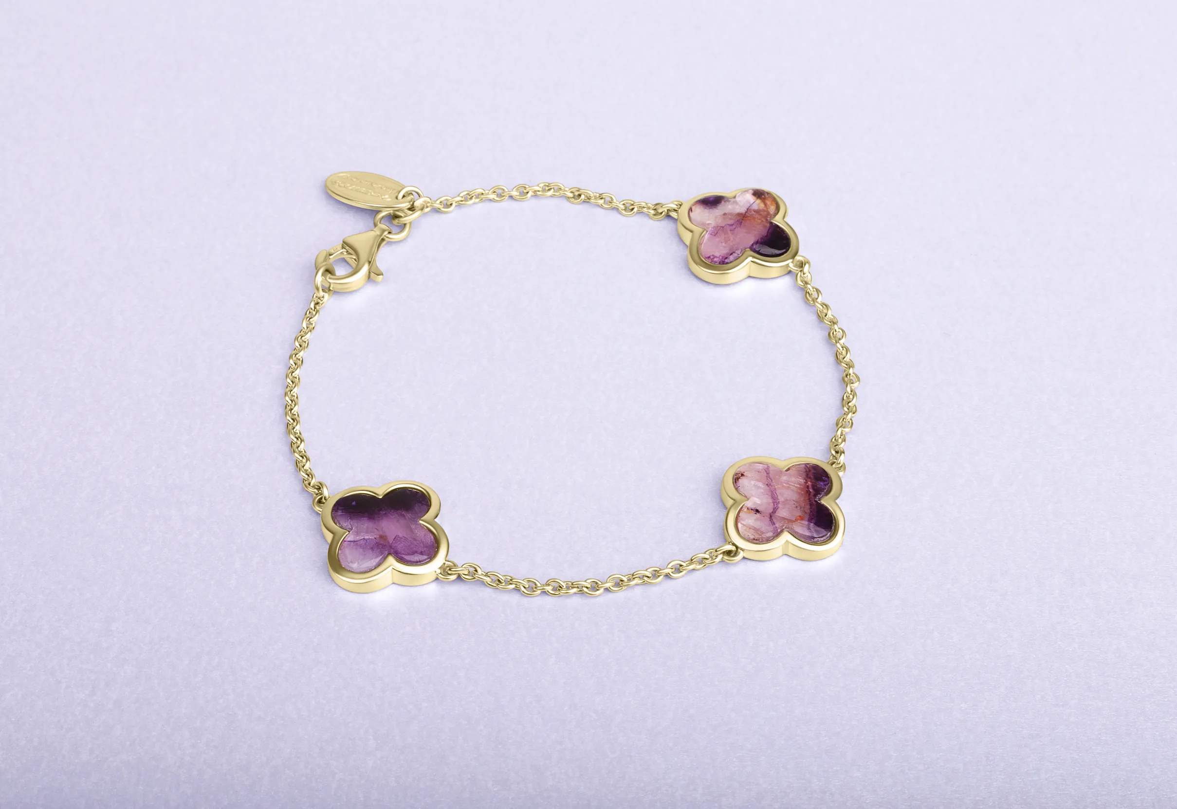 18ct Yellow Gold Blue John bloom Four Leaf Clover Chain Bracelet sold by C.W. Sellors product image thumbnail 2
