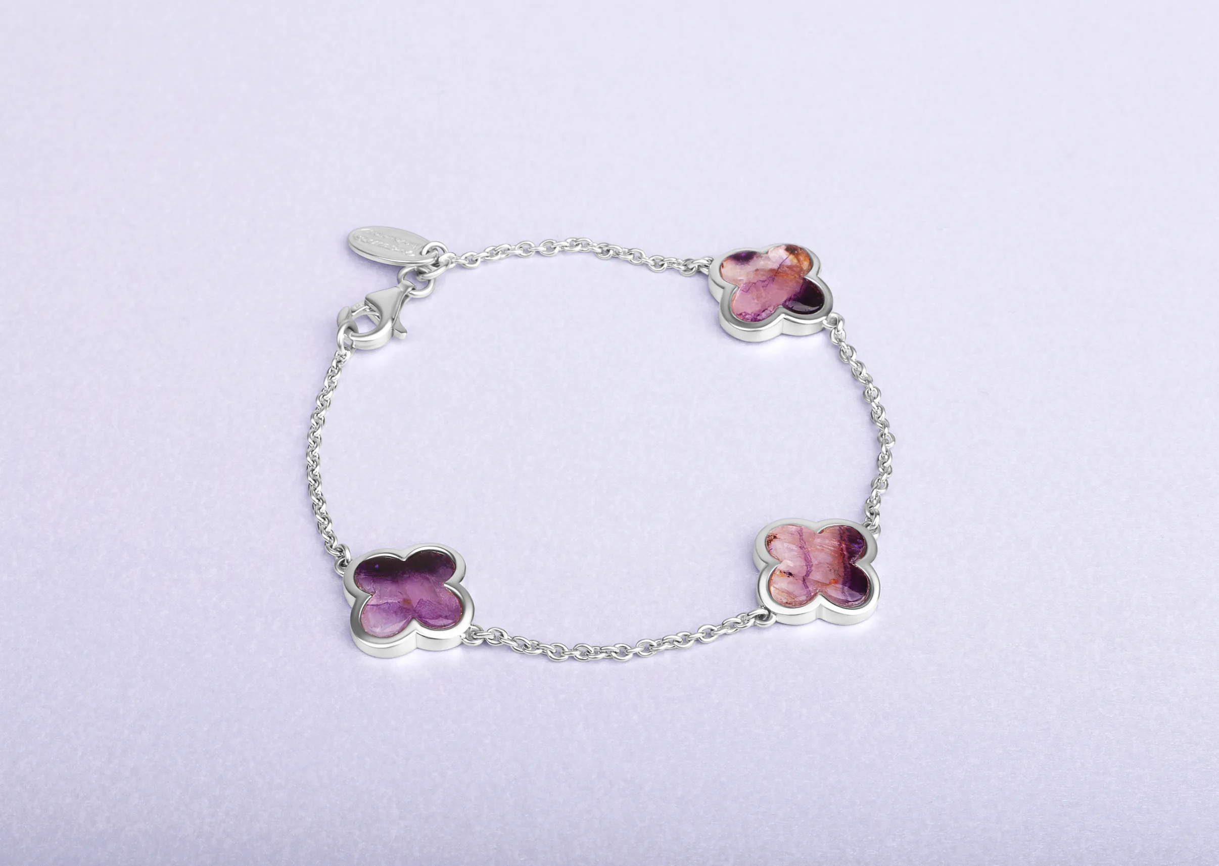 18ct White Gold Blue John bloom Four Leaf Clover Chain Bracelet sold by C.W. Sellors product image thumbnail 3