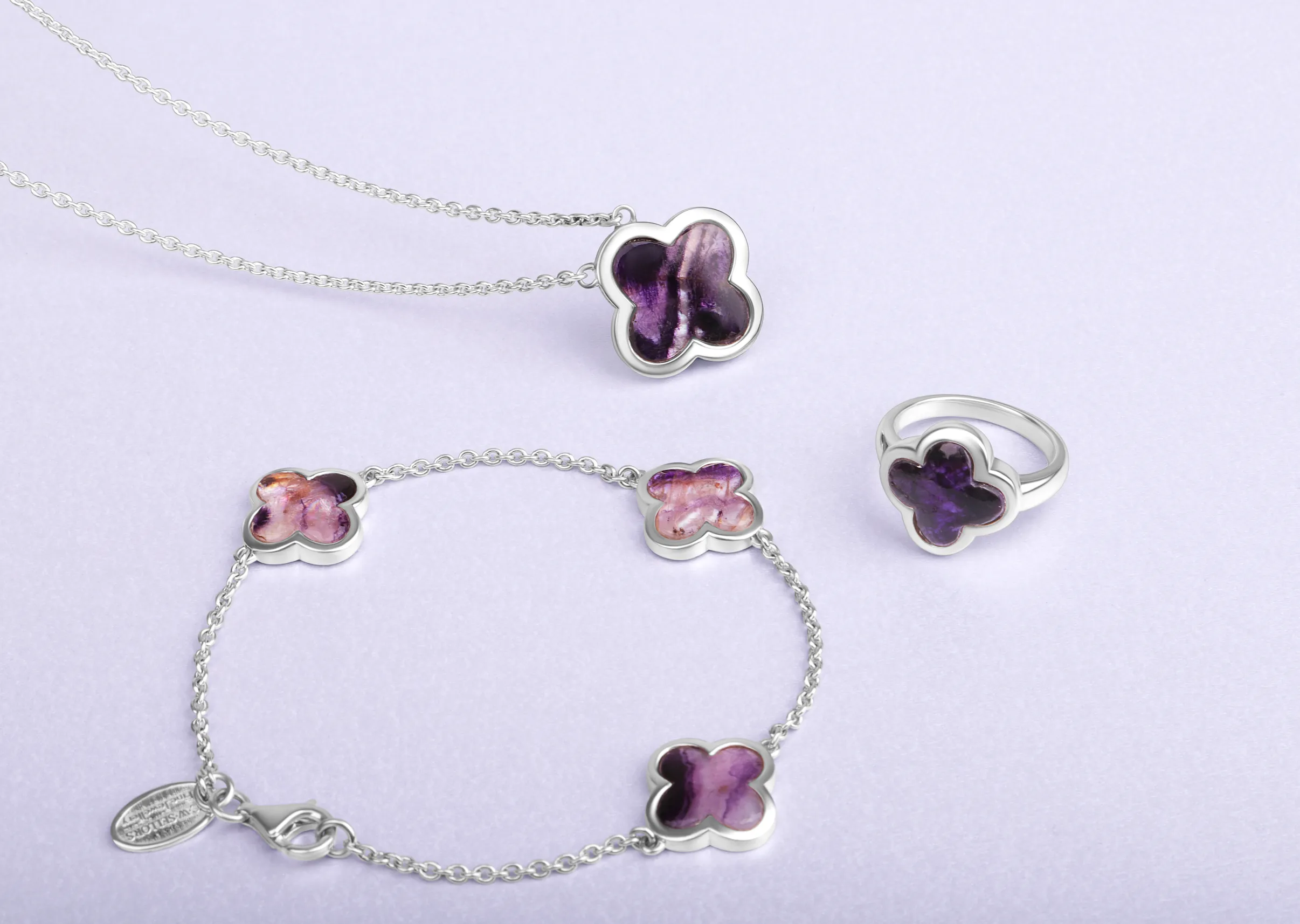 18ct White Gold Blue John bloom Four Leaf Clover Chain Bracelet sold by C.W. Sellors product image thumbnail 2