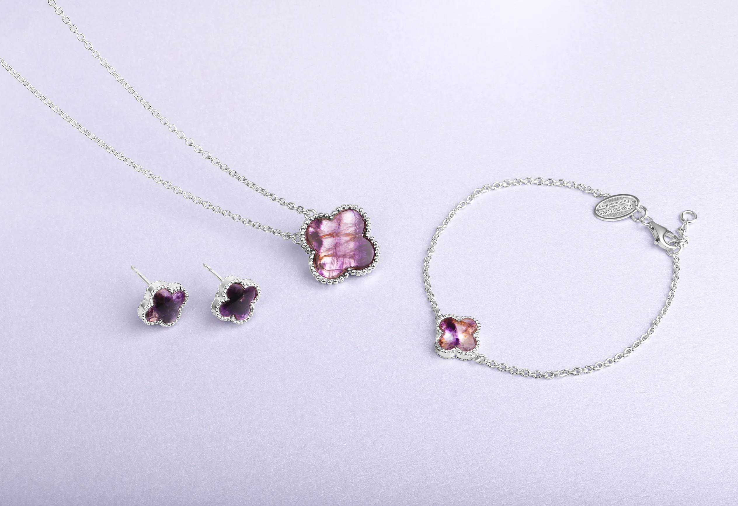 18ct White Gold Blue John bloom Four Leaf Clover Ball Edge Chain Bracelet sold by C.W. Sellors product image thumbnail 2