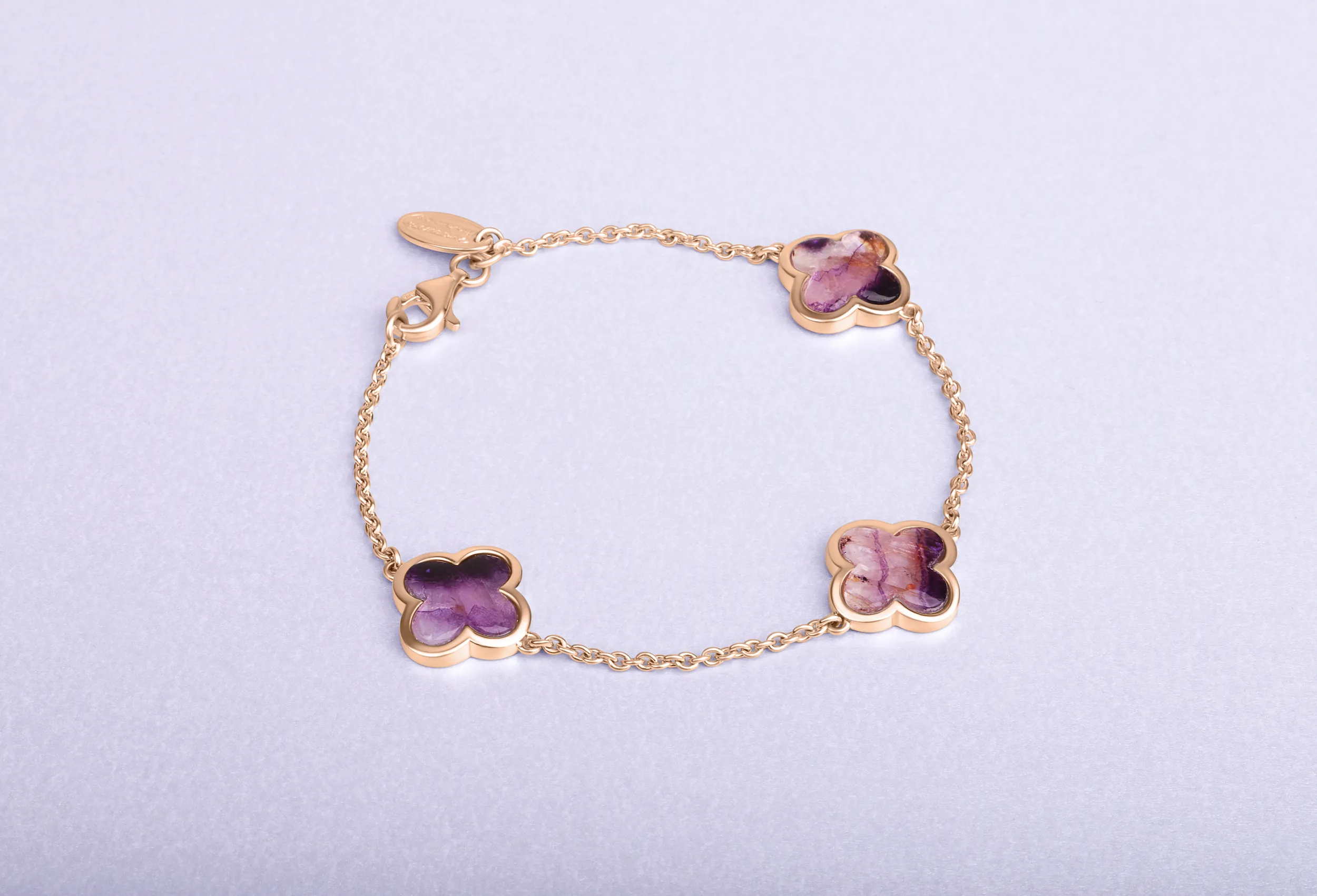 18ct Rose Gold Blue John bloom Four Leaf Clover Chain Bracelet sold by C.W. Sellors product image thumbnail 3