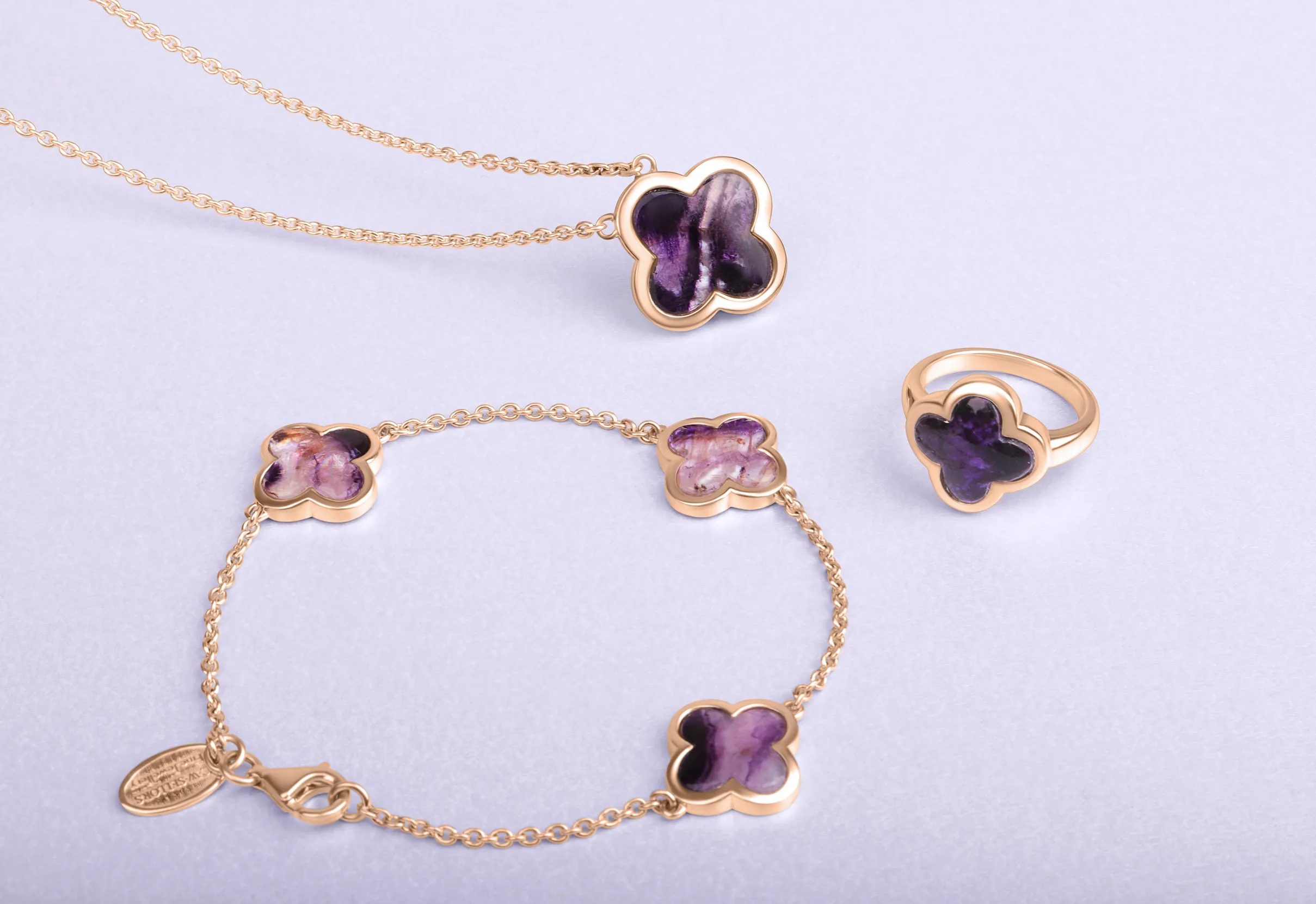 18ct Rose Gold Blue John bloom Four Leaf Clover Chain Bracelet sold by C.W. Sellors product image thumbnail 2