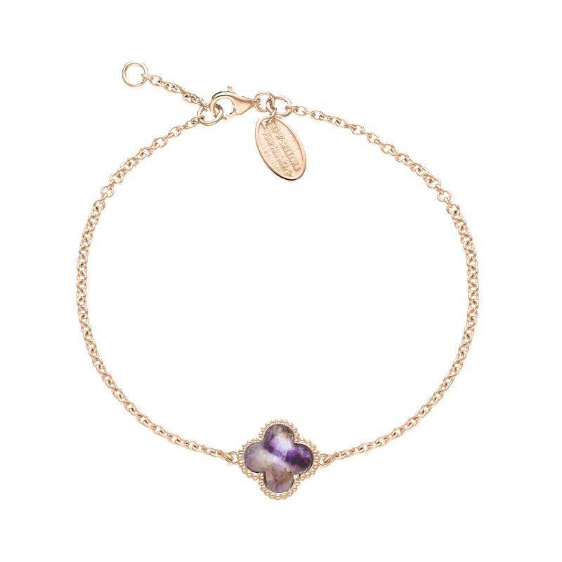 18ct Rose Gold Blue John bloom Four Leaf Clover Ball Edge Chain Bracelet sold by C.W. Sellors
