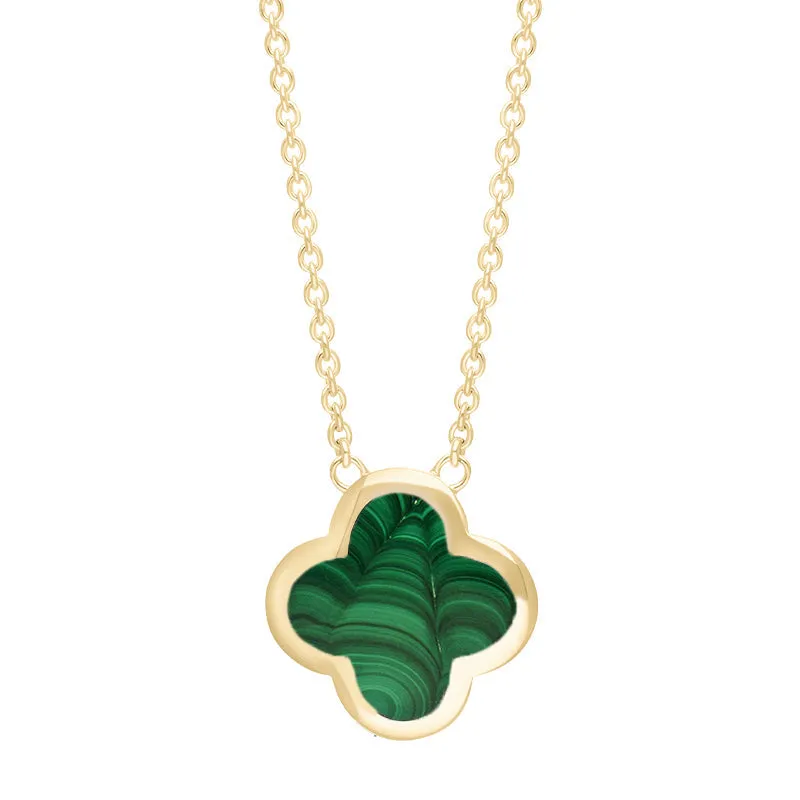 18ct Yellow Gold Malachite Bloom Large Four Leaf Clover Polished Edge Pendant sold by C.W. Sellors