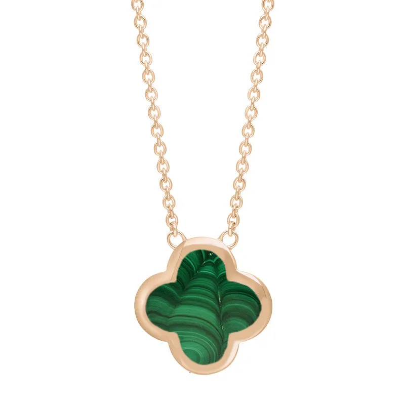 9ct Rose Gold Malachite Bloom Large Four Leaf Clover Polished Edge Pendant sold by C.W. Sellors