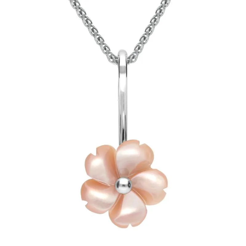Sterling Silver Pink Mother of Pearl Tuberose 15mm Gypsophila Necklace sold by C.W. Sellors