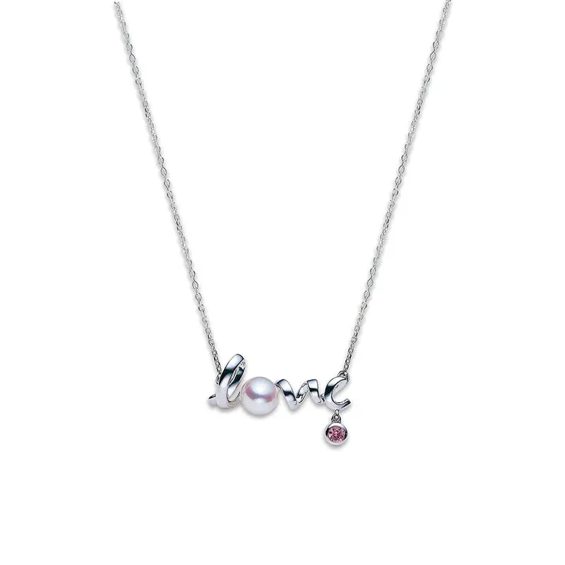 Mikimoto 18ct White Gold White Akoya Pearl and Diamond 'Love' Necklace sold by C.W. Sellors