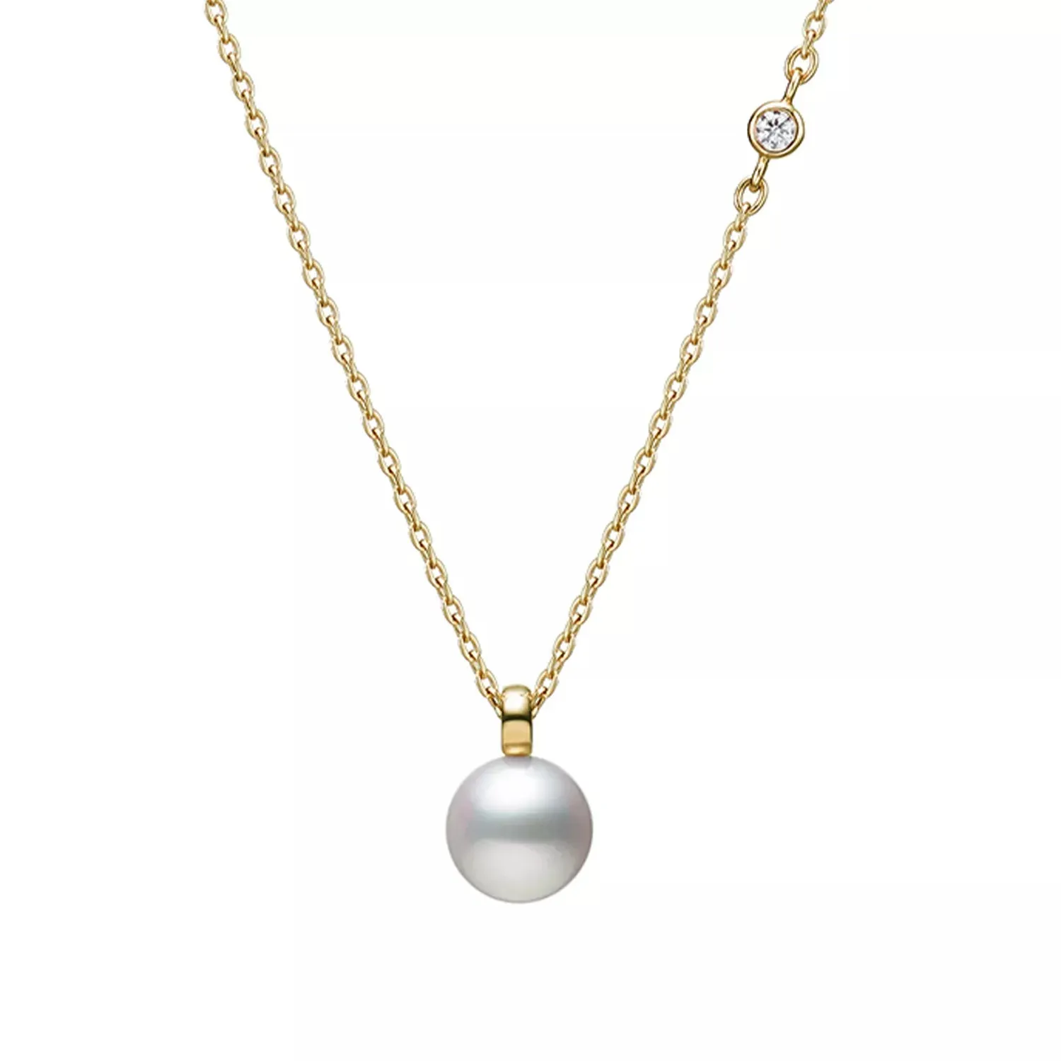 Mikimoto 18ct Yellow Gold Akoya Pearl 0.08ct Diamond Classic Necklace sold by C.W. Sellors