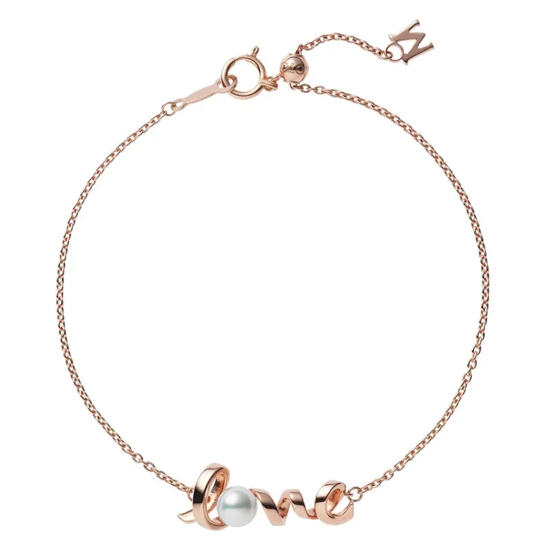Mikimoto 18ct Rose Gold White Akoya Pearl and Diamond 'Love' Bracelet sold by C.W. Sellors