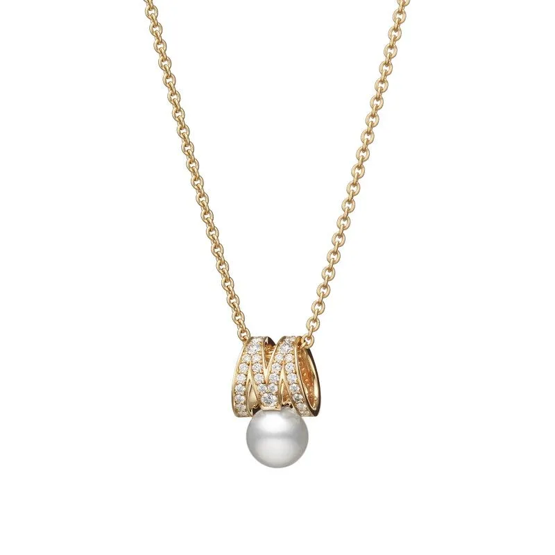Mikimoto 18ct Yellow Gold Akoya Pearl & 0.33ct Diamond M Signature Necklace sold by C.W. Sellors