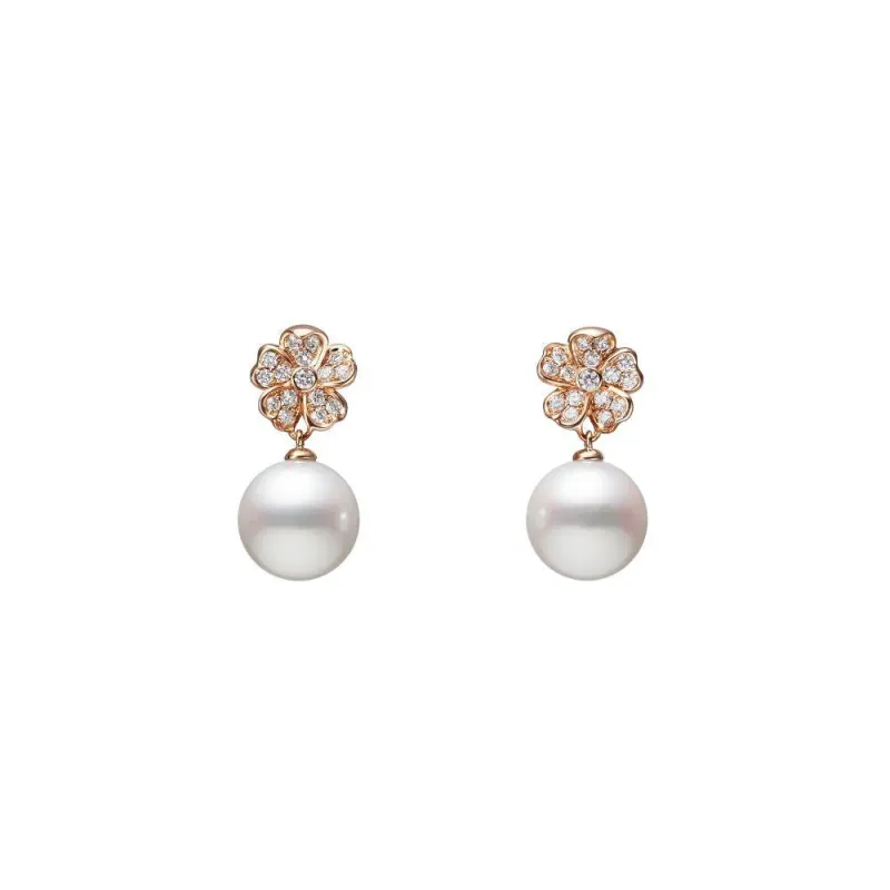Mikimoto  18ct Rose Gold Akoya Pearl and Diamond Earrings sold by C.W. Sellors