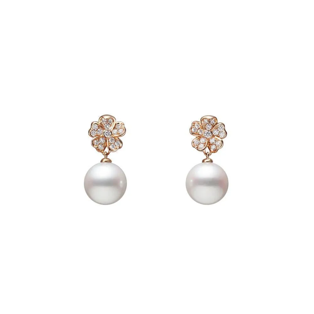 Mikimoto 18ct Rose Gold Akoya Pearl and Diamond Earrings sold by C.W. Sellors