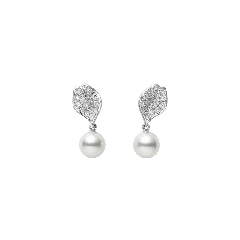 Mikimoto 18ct White Gold Akoya Pearl 0.36ct Diamond Les Pétales Place Vendôme Earrings sold by C.W. Sellors
