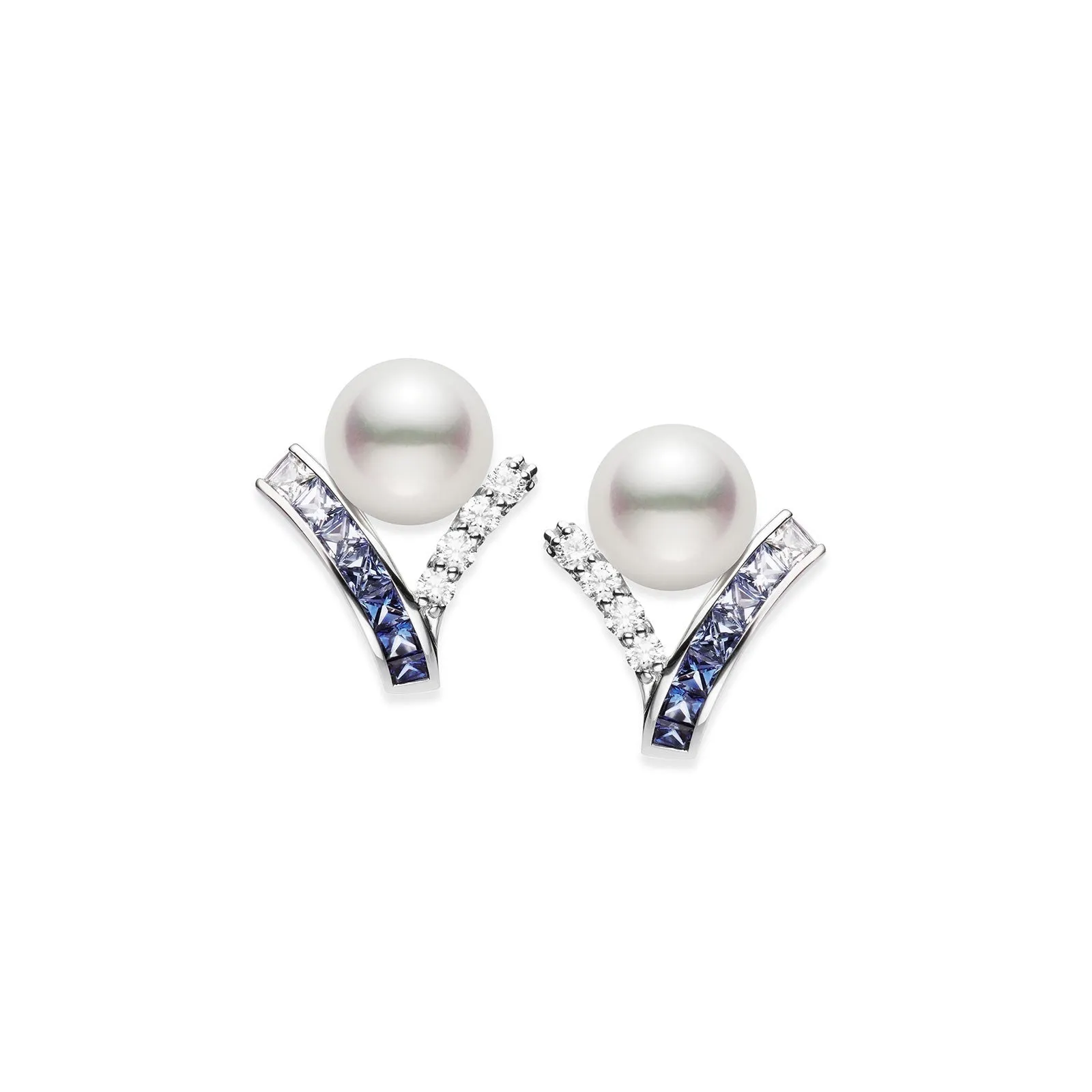 Mikimoto 18ct White Gold Akoya Pearl 1.05ct Sapphire & 0.29ct Diamond Ocean Earrings sold by C.W. Sellors