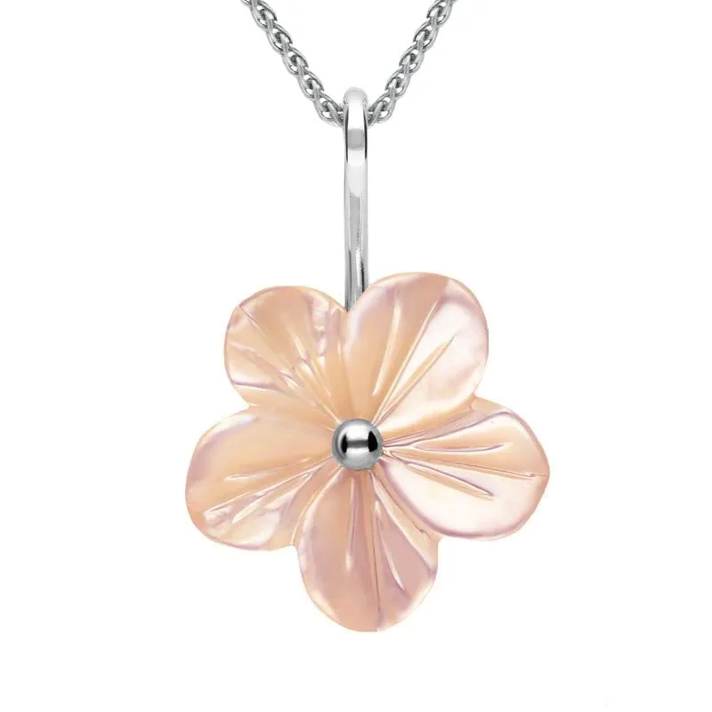 Sterling Silver Pink Mother of Pearl Tuberose 22mm Desert Rose Necklace sold by C.W. Sellors