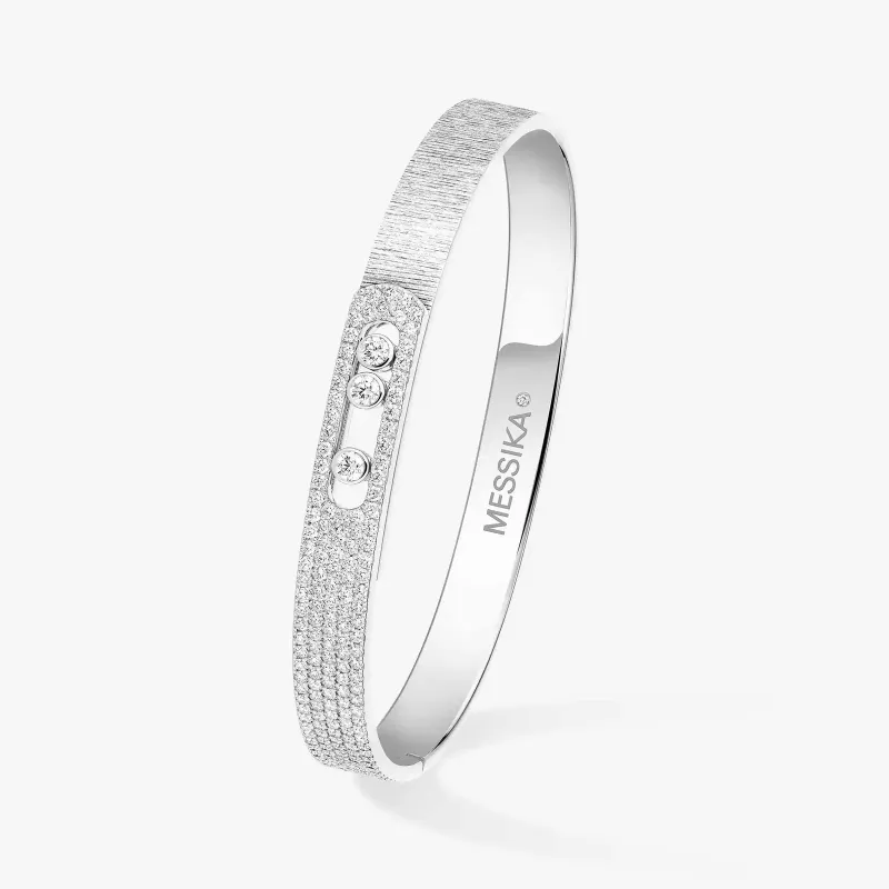 Messika Move Noa Ciselé Semi-Pavé 18ct White Gold 1.55ct Diamond Bangle sold by C.W. Sellors