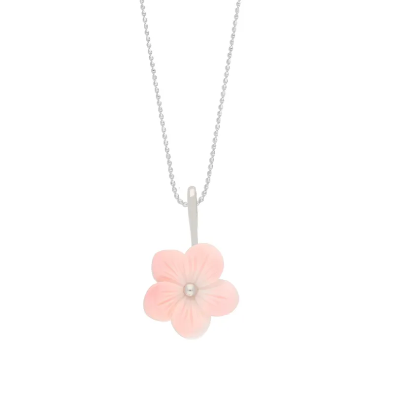 Sterling Silver Pink Mother of Pearl Tuberose 20mm Pansy Necklace sold by C.W. Sellors
