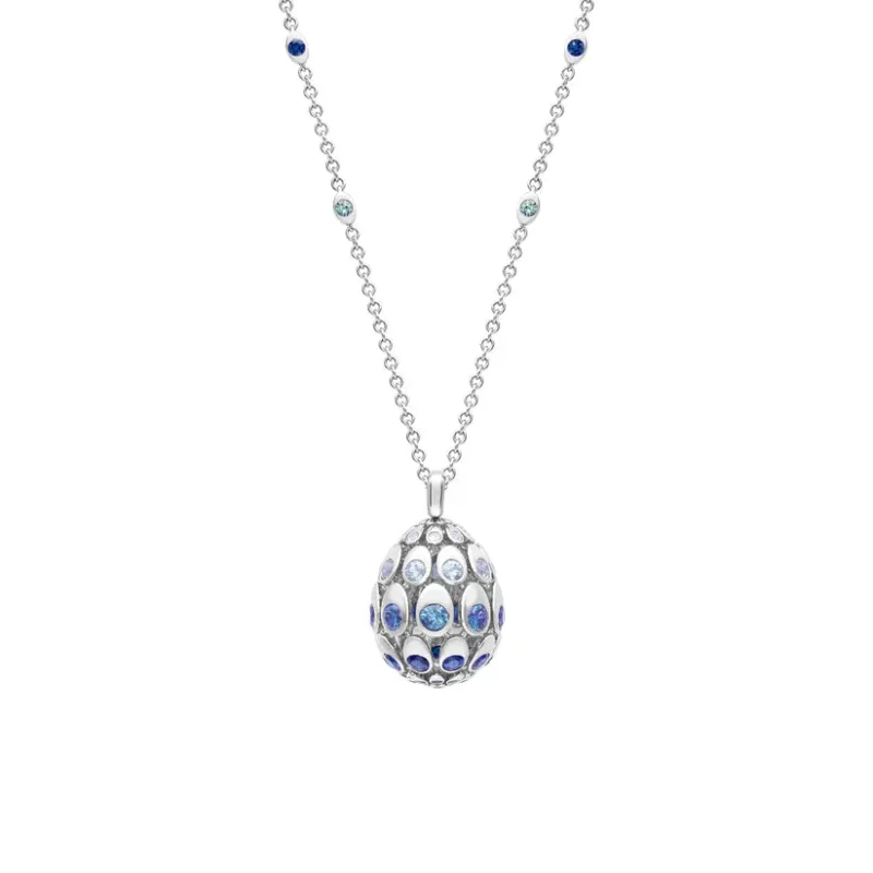 Fabergé Cosmic Curve 18ct White Gold 3.26ct Sapphire Egg Pendant sold by C.W. Sellors