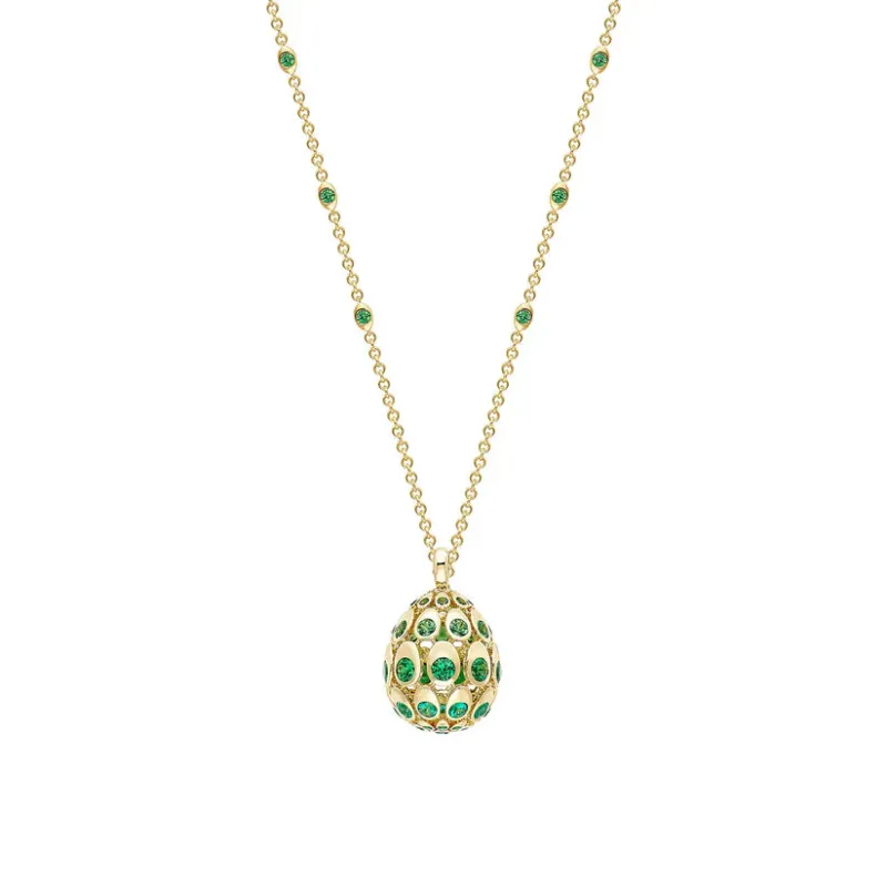 Fabergé Cosmic Curve 18ct Yellow Gold Emerald & Tsavorite Egg Pendant sold by C.W. Sellors