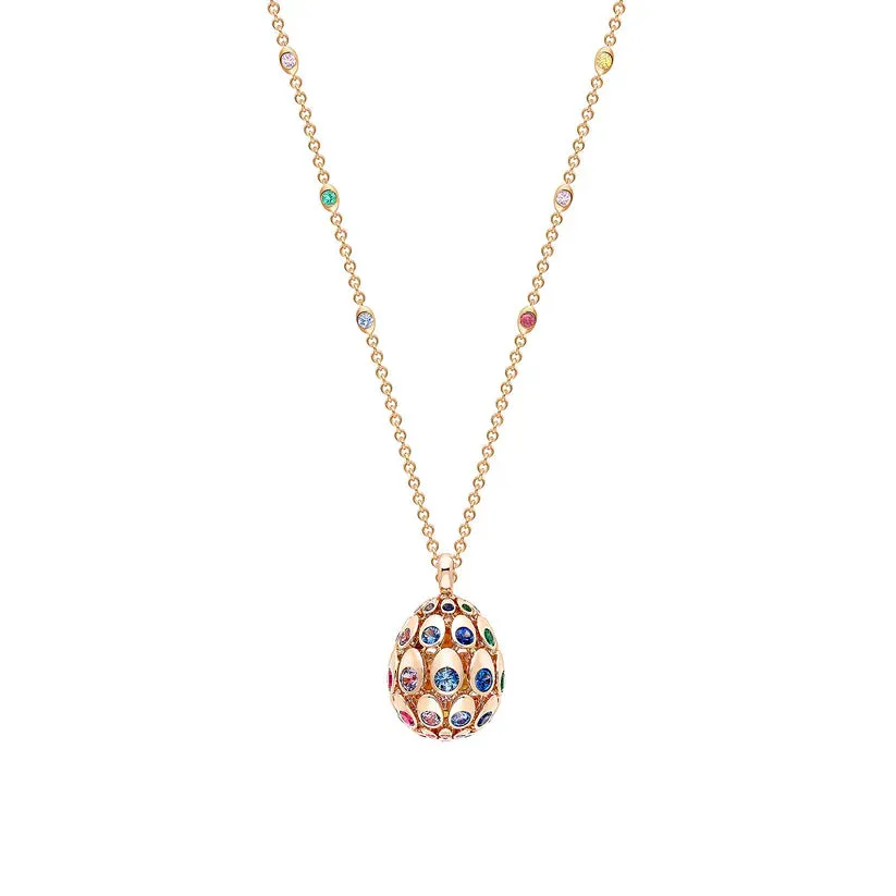 Fabergé Cosmic Curve 18ct Rose Gold Rainbow Multi Gemstone Egg Pendant sold by C.W. Sellors