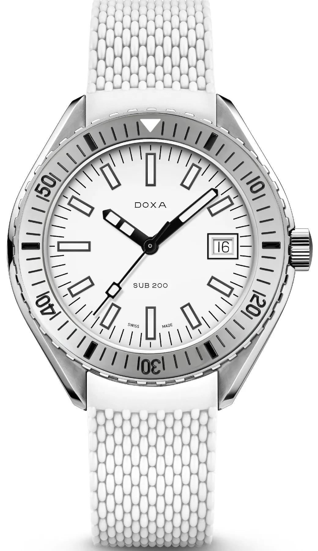 Doxa Sub 200 Whitepearl White Rubber Watch sold by C.W. Sellors