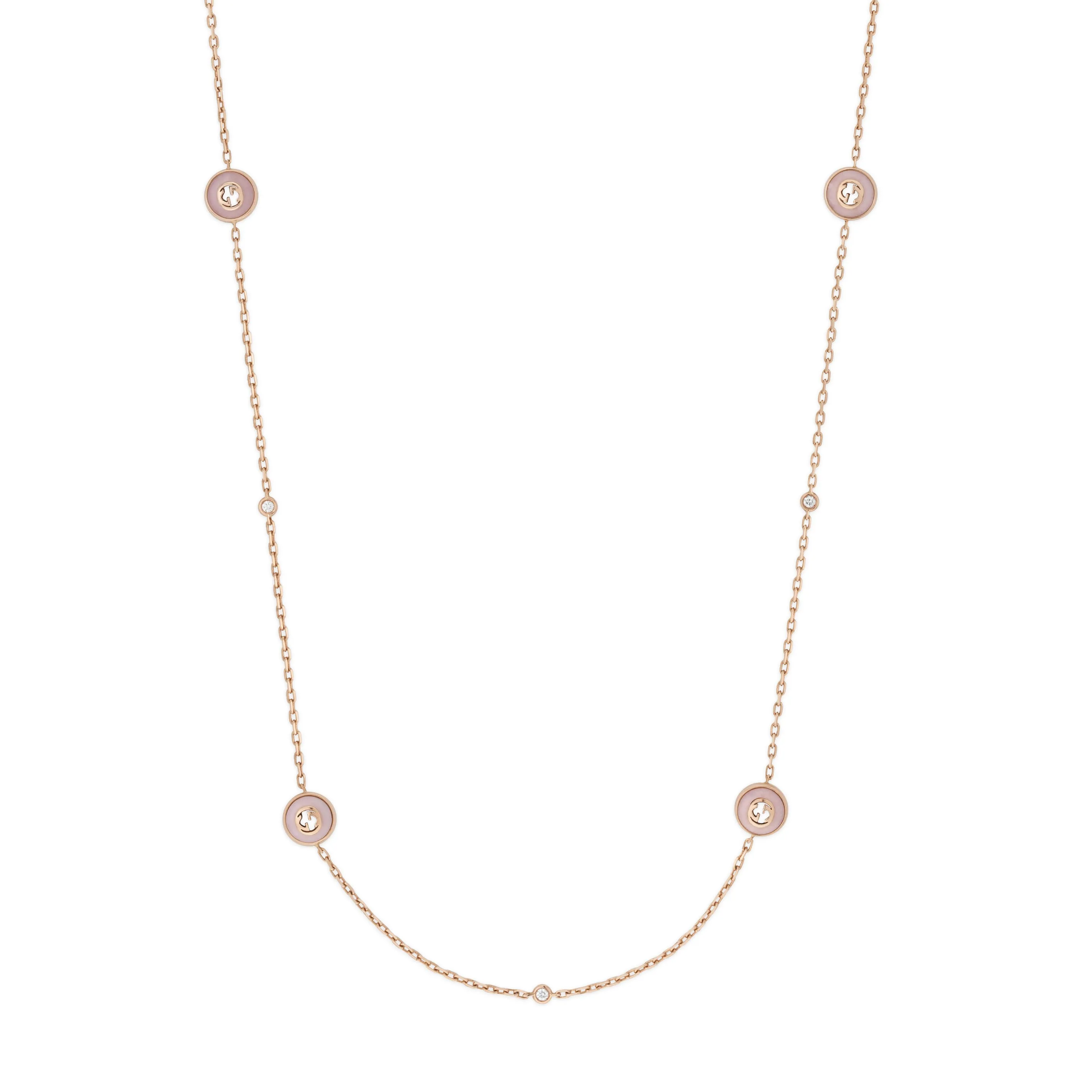Gucci Interlocking G 18ct Rose Gold Diamond & Pink Opal Necklace sold by C.W. Sellors
