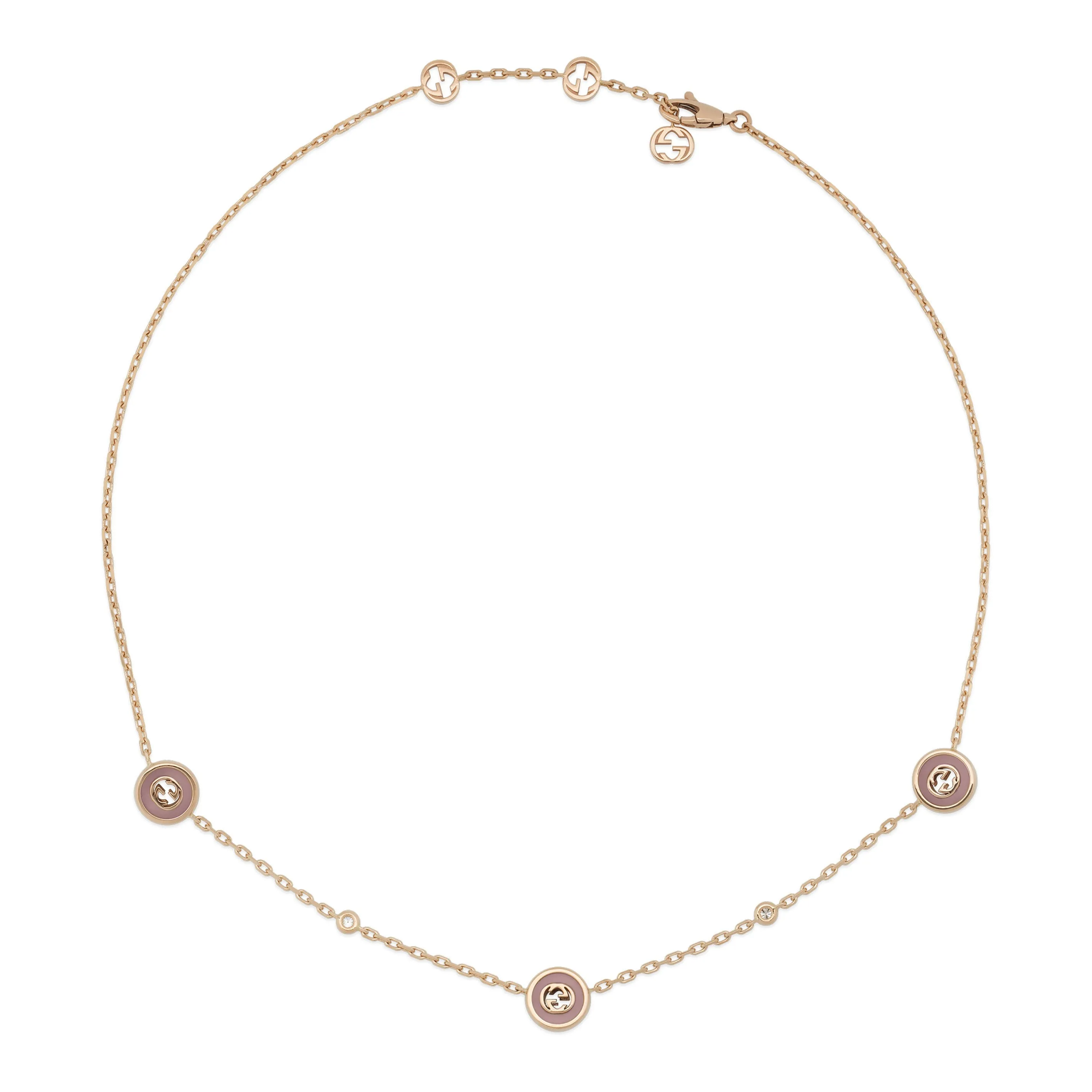 Gucci Interlocking G 18ct Rose Gold Diamond & Pink Opal Necklace sold by C.W. Sellors product image thumbnail 2
