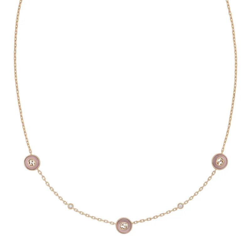 Gucci Interlocking G 18ct Rose Gold Diamond & Pink Opal Necklace sold by C.W. Sellors