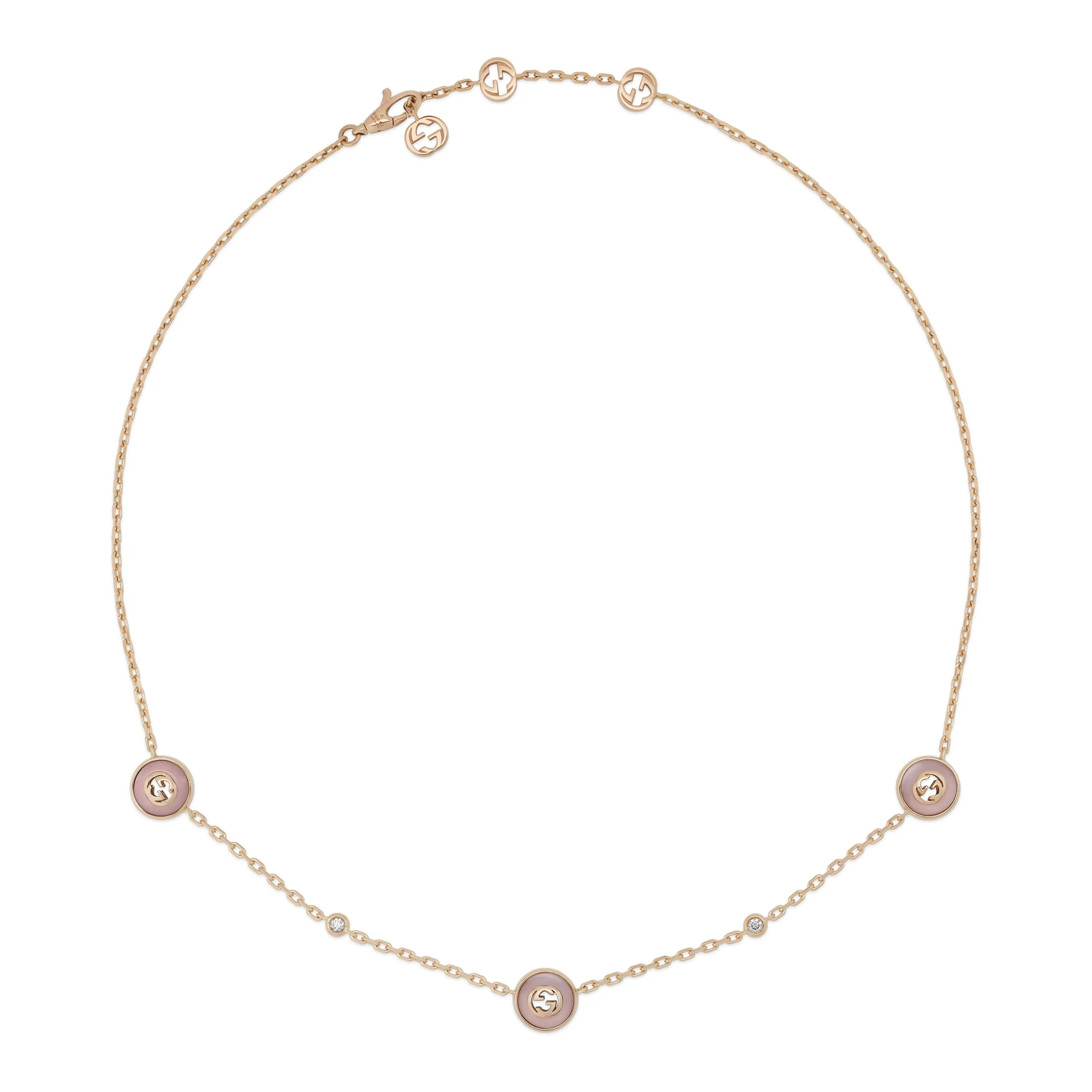 Gucci Interlocking G 18ct Rose Gold Diamond & Pink Opal Necklace sold by C.W. Sellors product image thumbnail 3