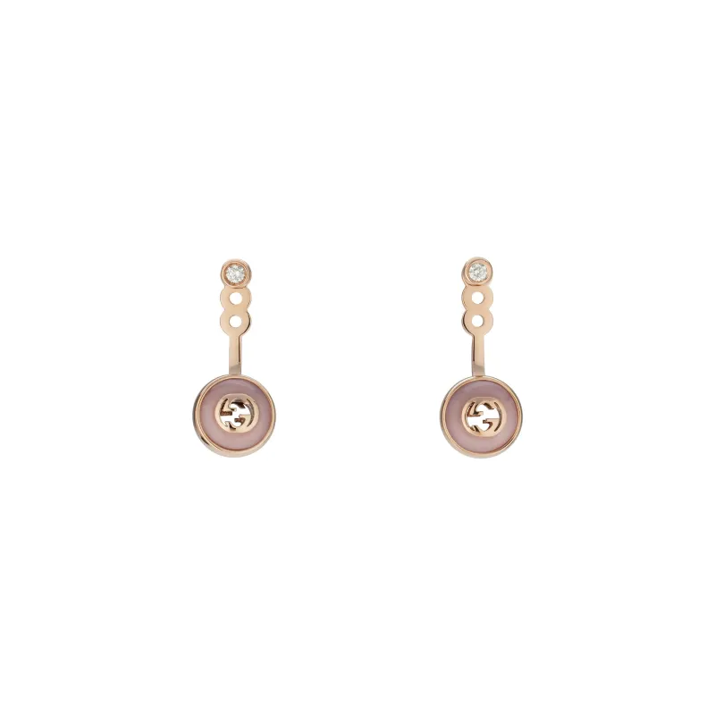 Gucci Interlocking G 18ct Rose Gold Diamond & Pink Opal Earrings sold by C.W. Sellors