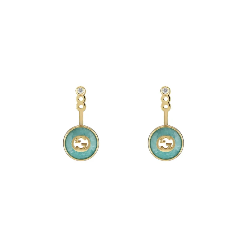 Gucci Interlocking G 18ct Yellow Gold Amazonite & Diamond Earrings sold by C.W. Sellors