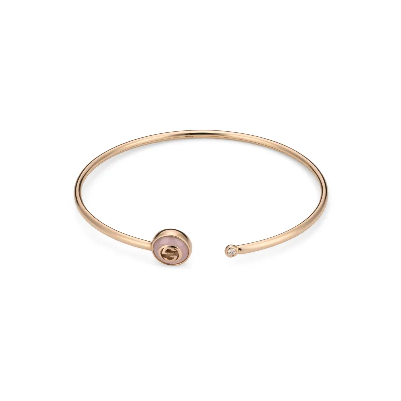 Gucci Interlocking G 18ct Rose Gold Diamond & Pink Opal Bangle sold by C.W. Sellors