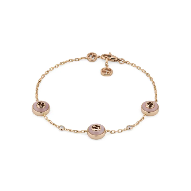 Gucci Interlocking G 18ct Rose Gold Diamond & Pink Opal Bracelet sold by C.W. Sellors