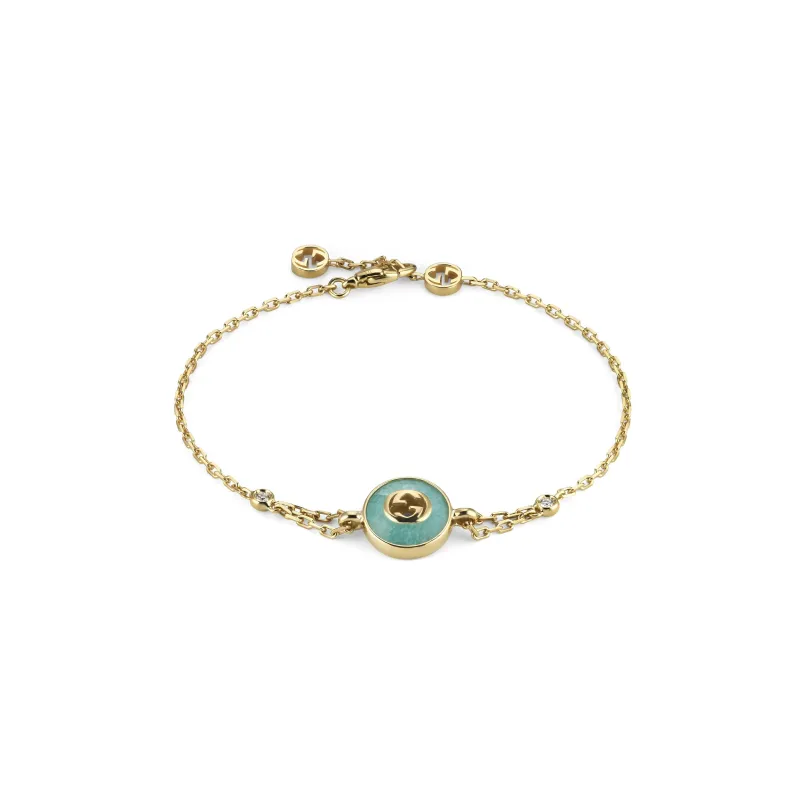 Gucci Interlocking G 18ct Yellow Gold Amazonite & Diamond Bracelet sold by C.W. Sellors
